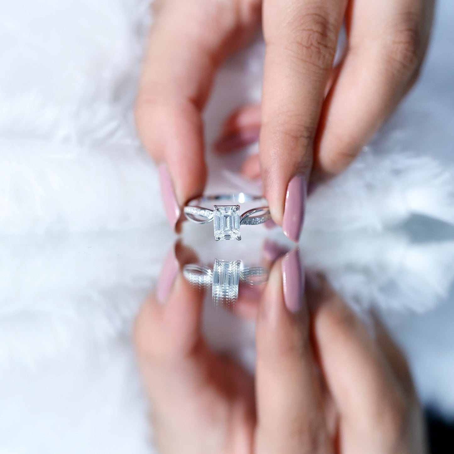 Certified Emerald Cut Diamond Infinity Engagement Ring
