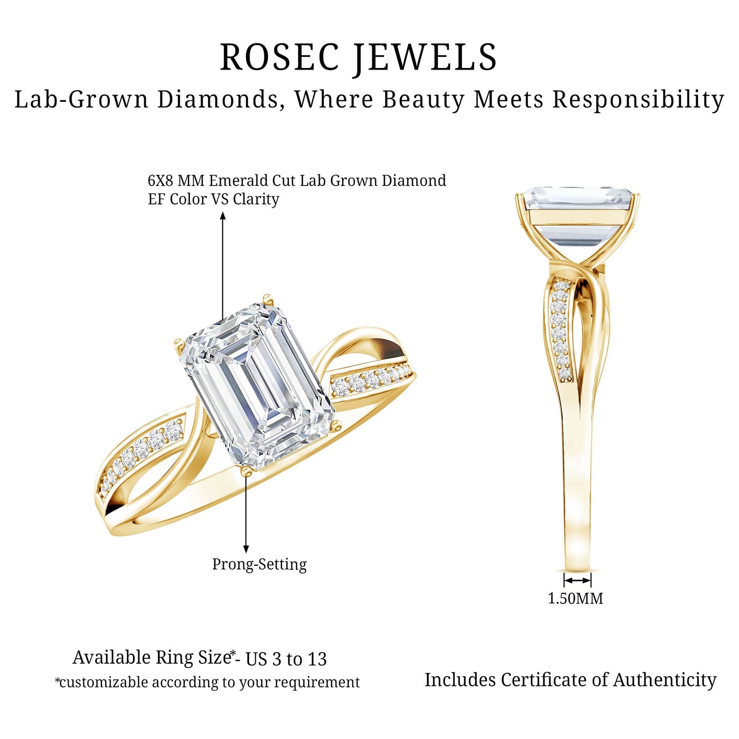 Certified Emerald Cut Diamond Infinity Engagement Ring