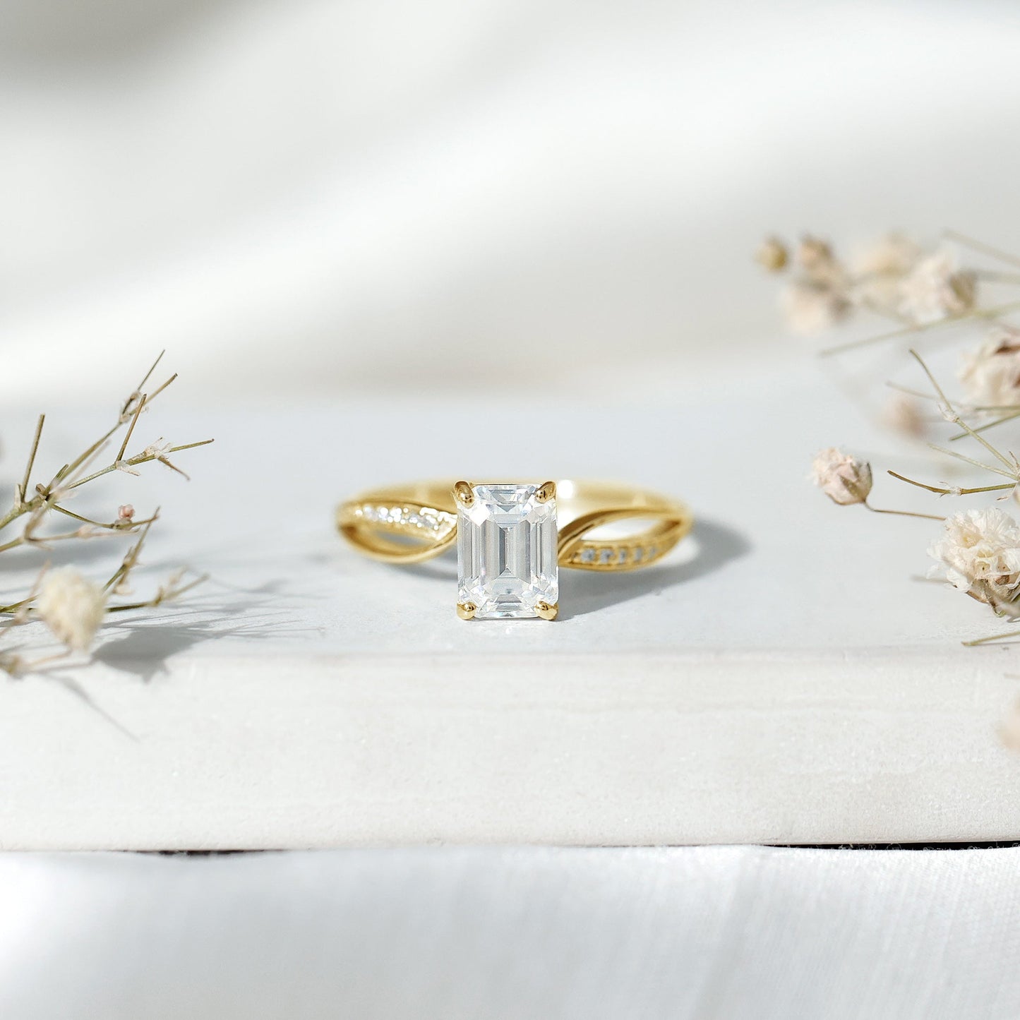 Certified Emerald Cut Diamond Infinity Engagement Ring
