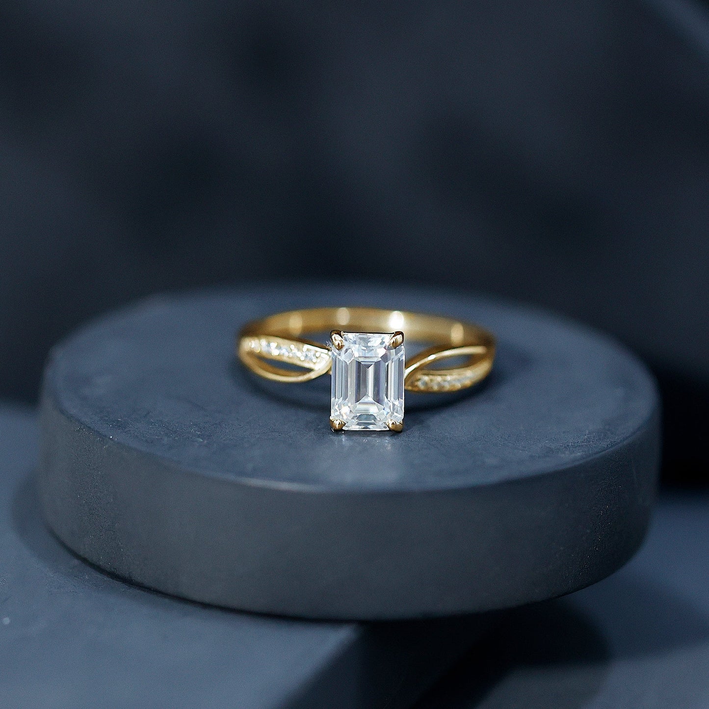 Certified Emerald Cut Diamond Infinity Engagement Ring