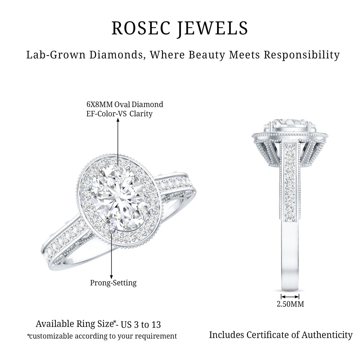 1.2 Carat Oval Lab Grown Diamond Halo Engagement Ring