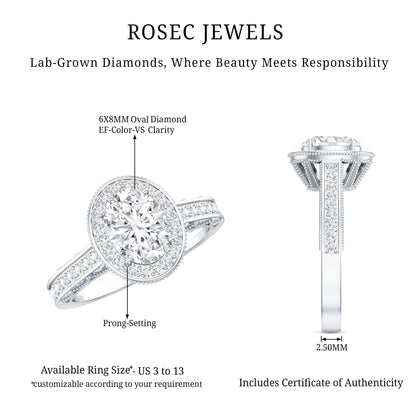 1.2 Carat Oval Lab Grown Diamond Halo Engagement Ring
