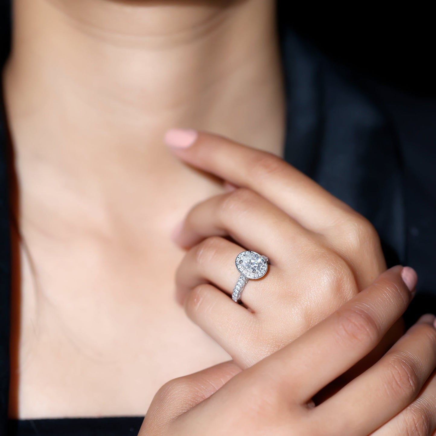 1.2 Carat Oval Lab Grown Diamond Halo Engagement Ring