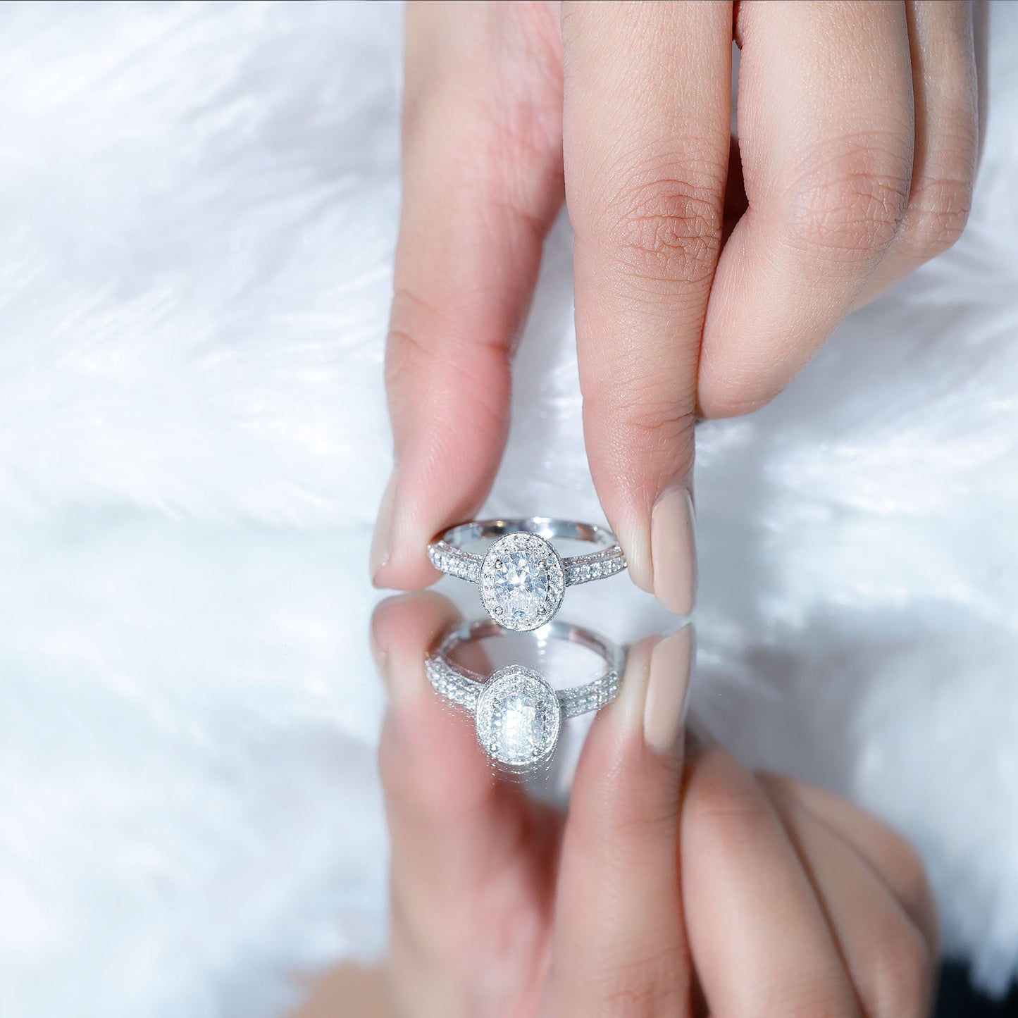 1.2 Carat Oval Lab Grown Diamond Halo Engagement Ring