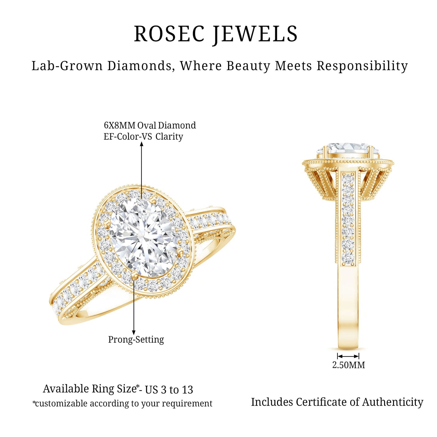 1.2 Carat Oval Lab Grown Diamond Halo Engagement Ring