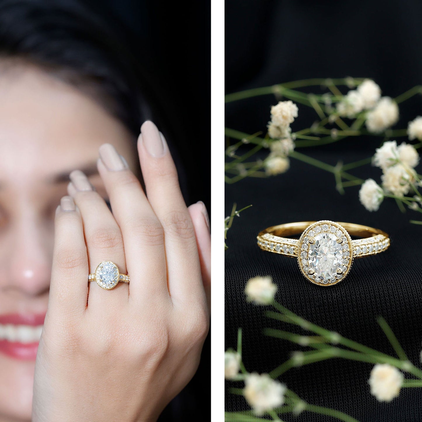 1.2 Carat Oval Lab Grown Diamond Halo Engagement Ring