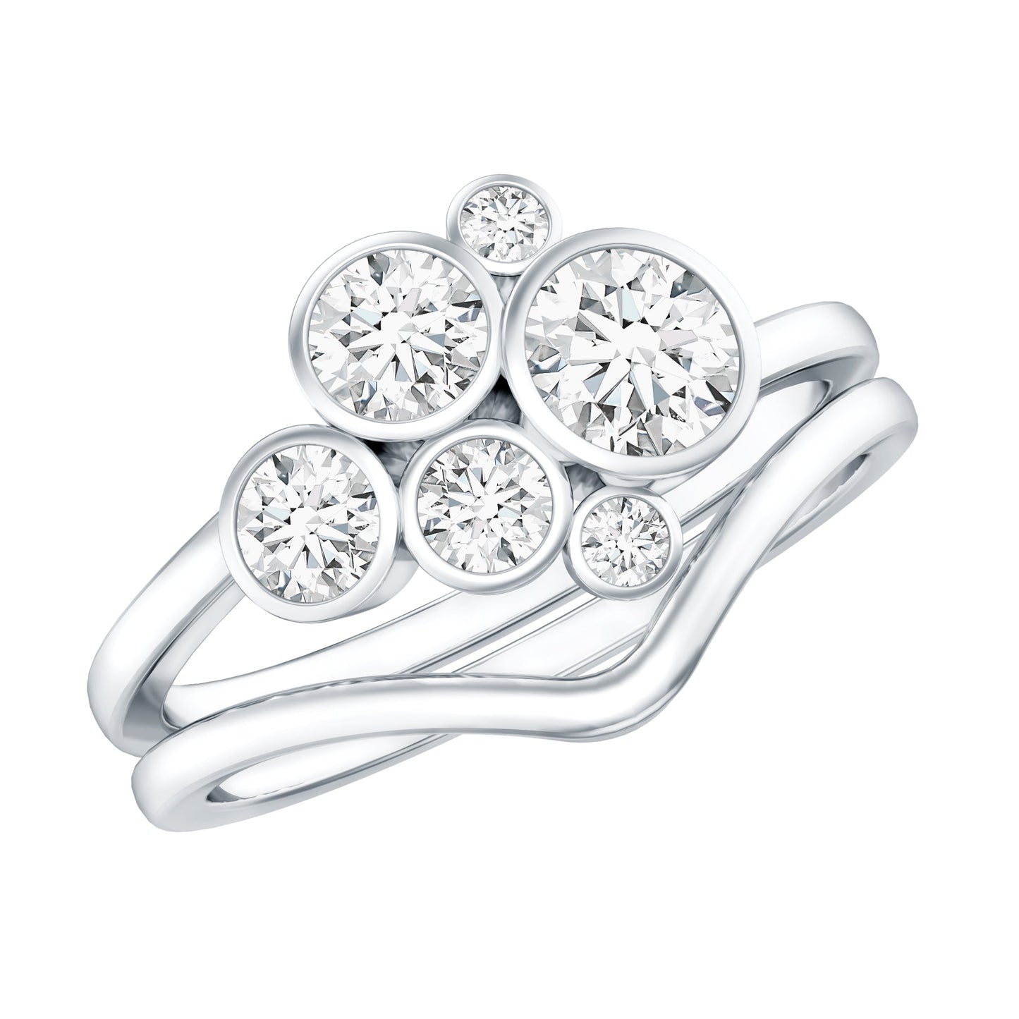 Bezel Set Lab Created Diamond Cluster Wedding Ring Set
