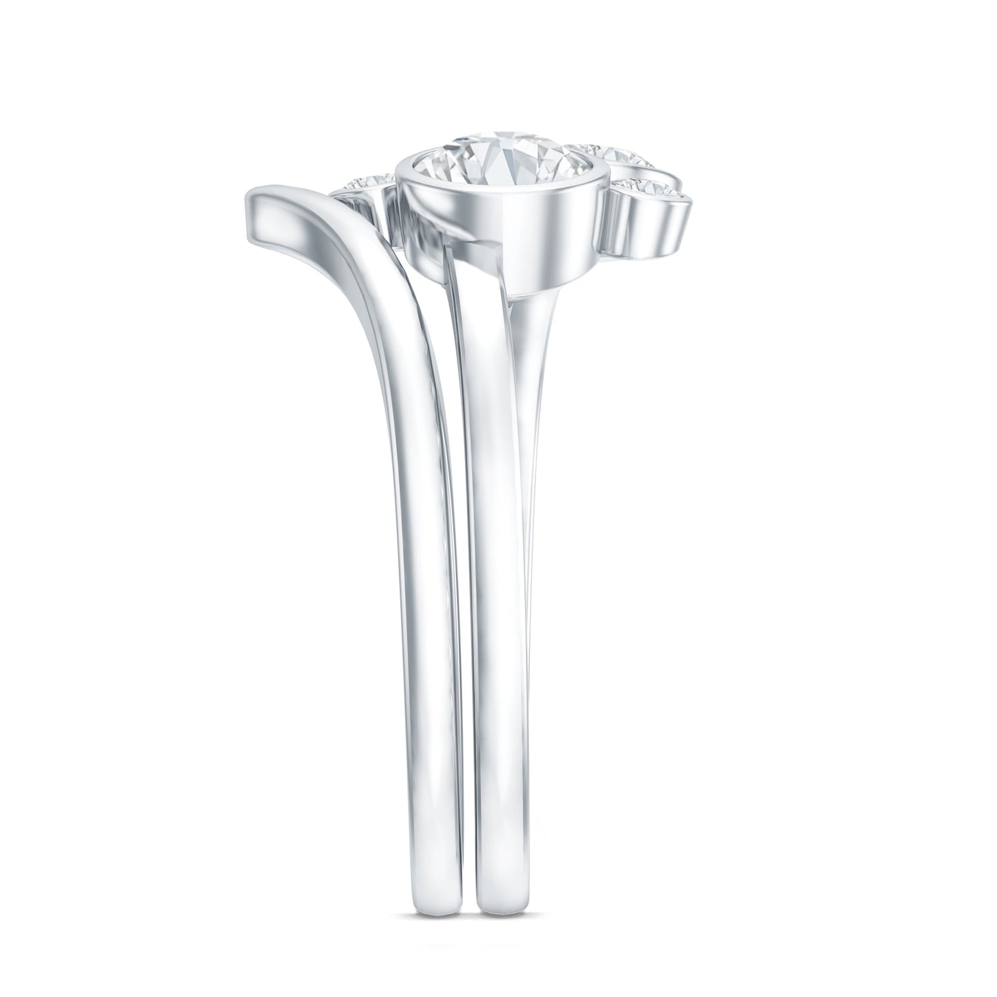 Bezel Set Lab Created Diamond Cluster Wedding Ring Set