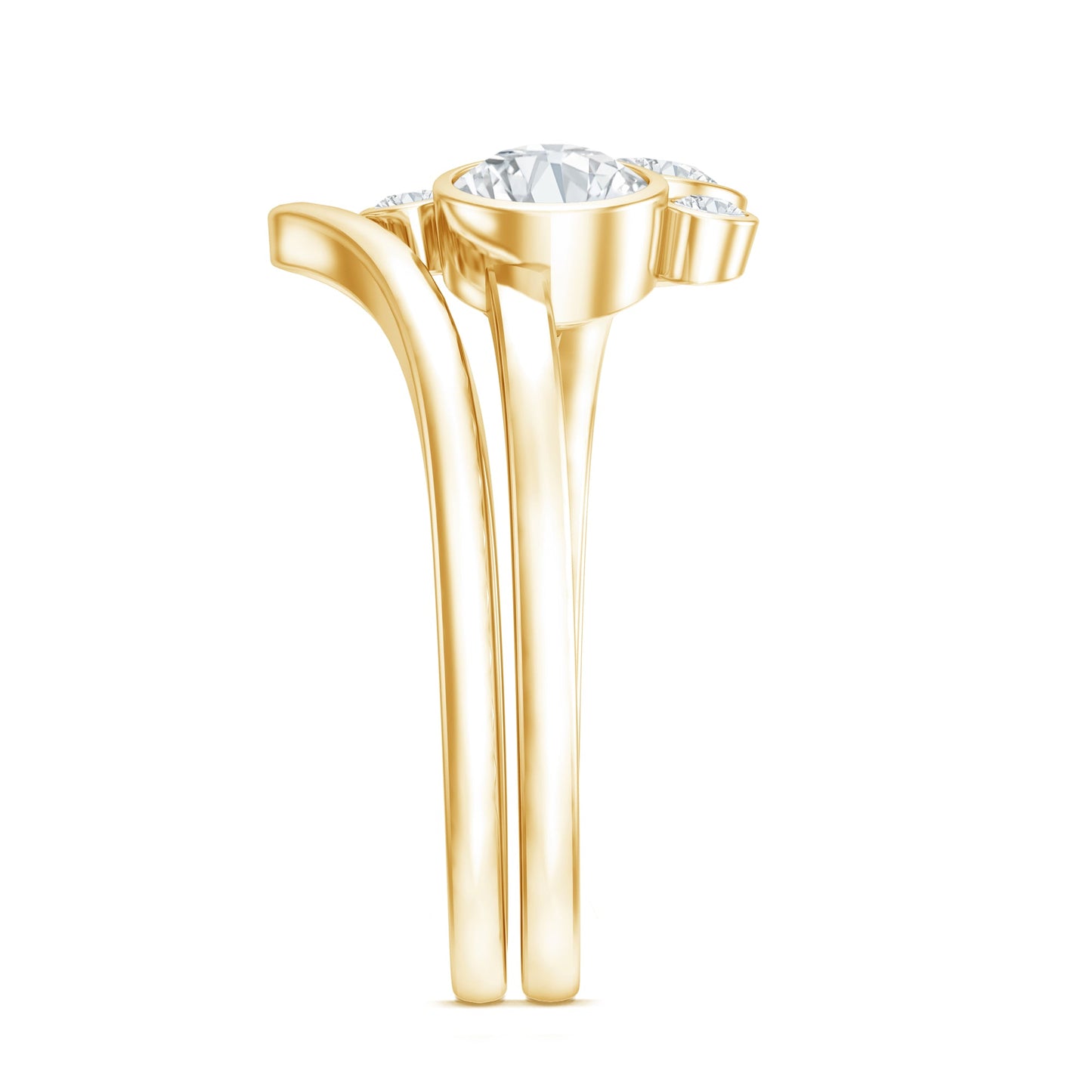 Bezel Set Lab Created Diamond Cluster Wedding Ring Set