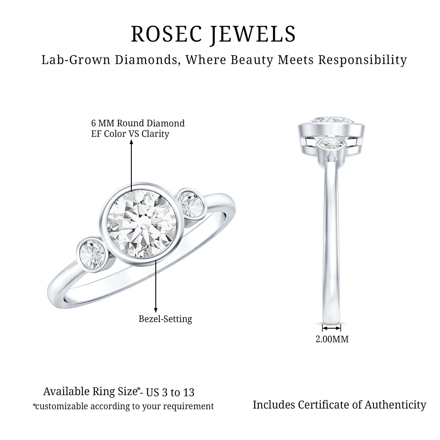 Lab Created Diamond Bezel Set Engagement Ring for Her