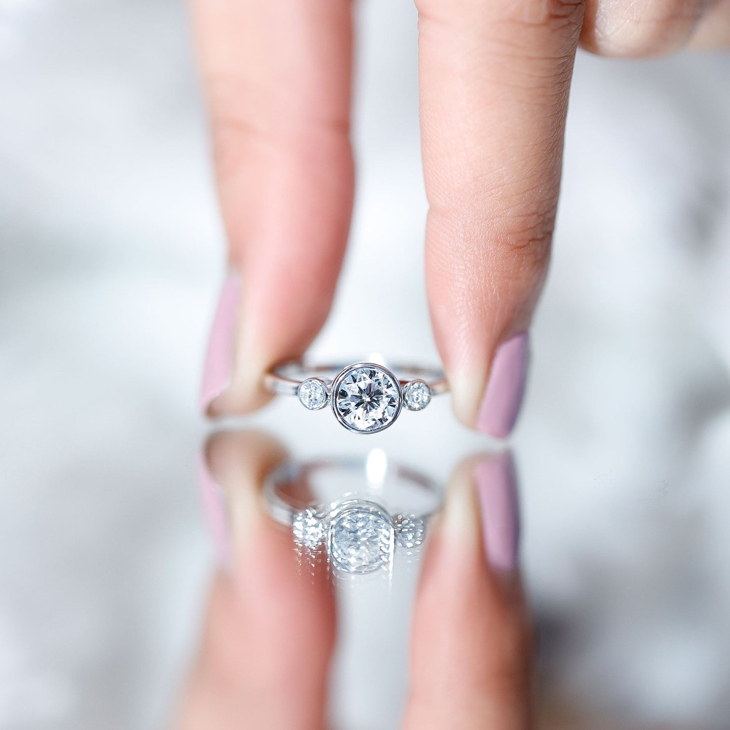 Lab Created Diamond Bezel Set Engagement Ring for Her