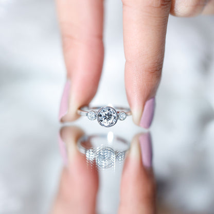 Lab Created Diamond Bezel Set Engagement Ring for Her