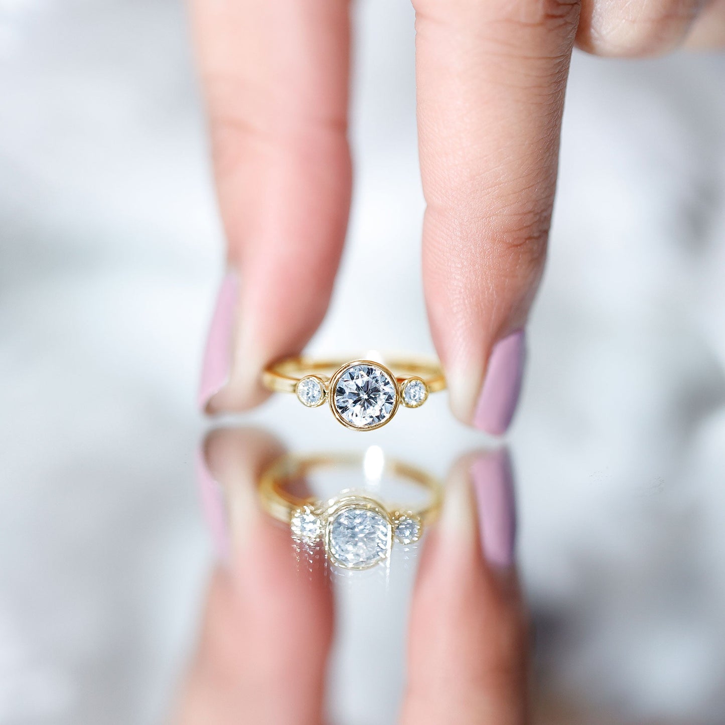 Lab Created Diamond Bezel Set Engagement Ring for Her
