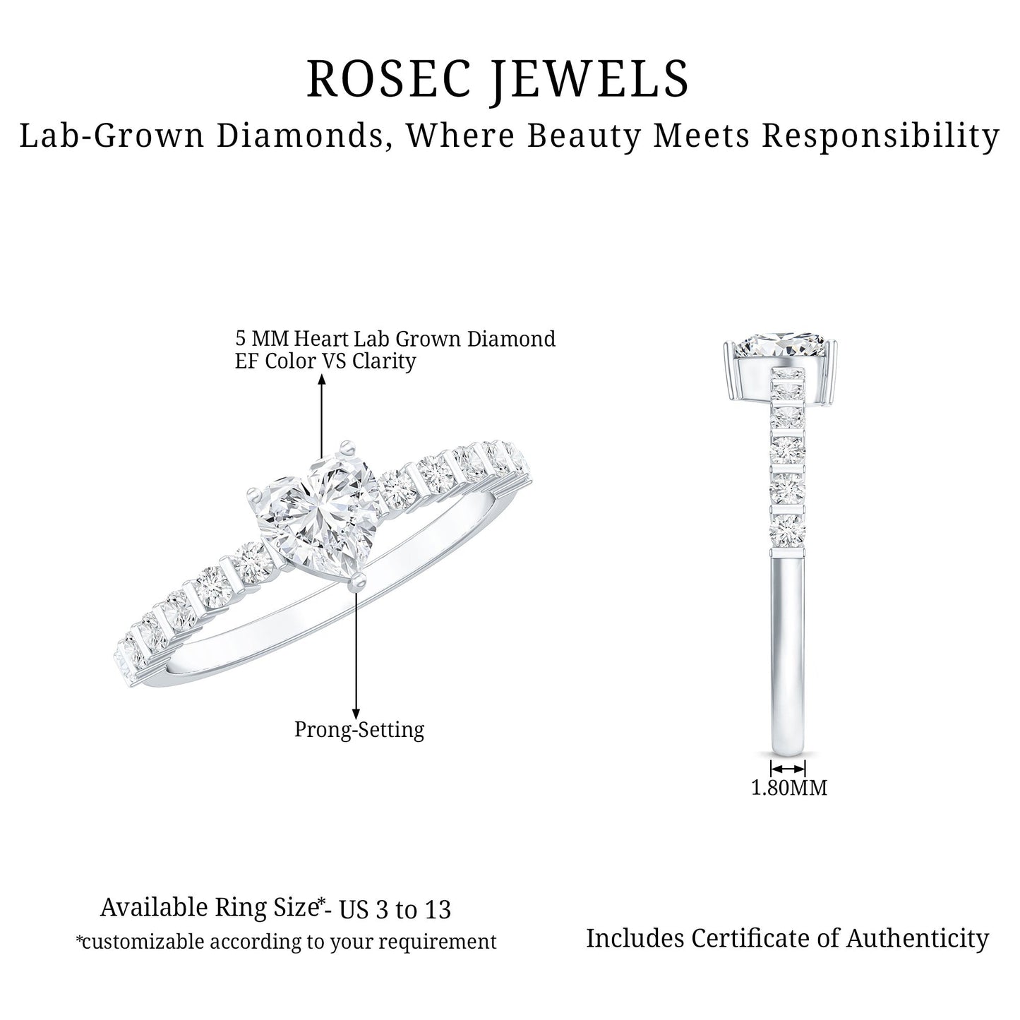 Lab Grown Diamond Heart Promise Ring With Side Stones