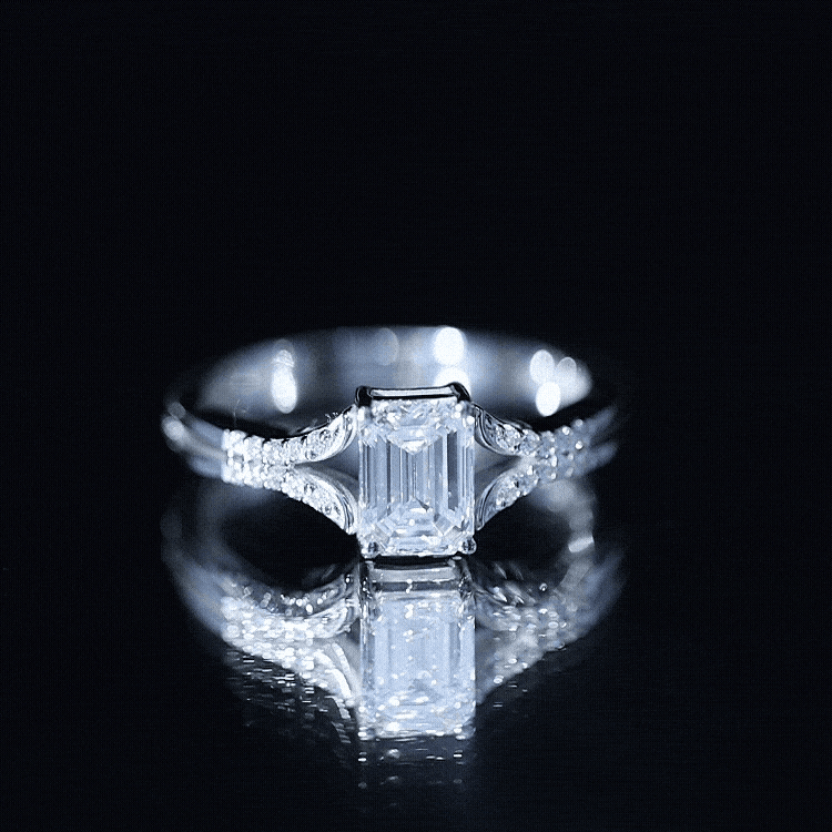 Emerald Cut Lab Diamond Engagement Ring With Split Shank Ring