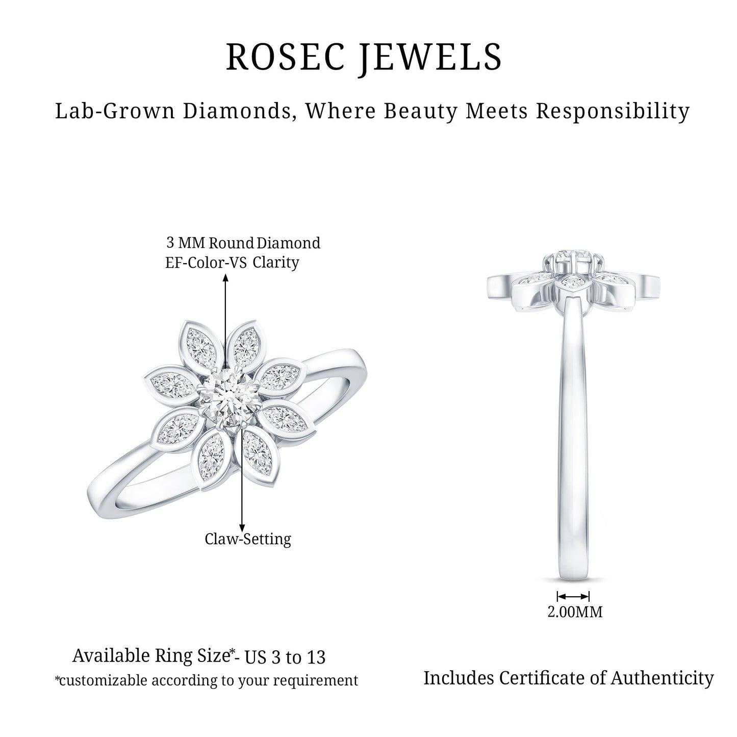 Brilliant Cut Lab Grown Diamond Flower Cocktail Ring