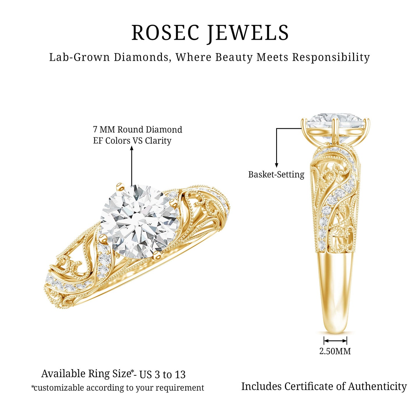 Certified Lab Created Diamond Antique Inspired Engagement Ring