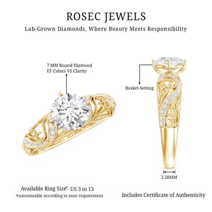 Certified Lab Created Diamond Antique Inspired Engagement Ring