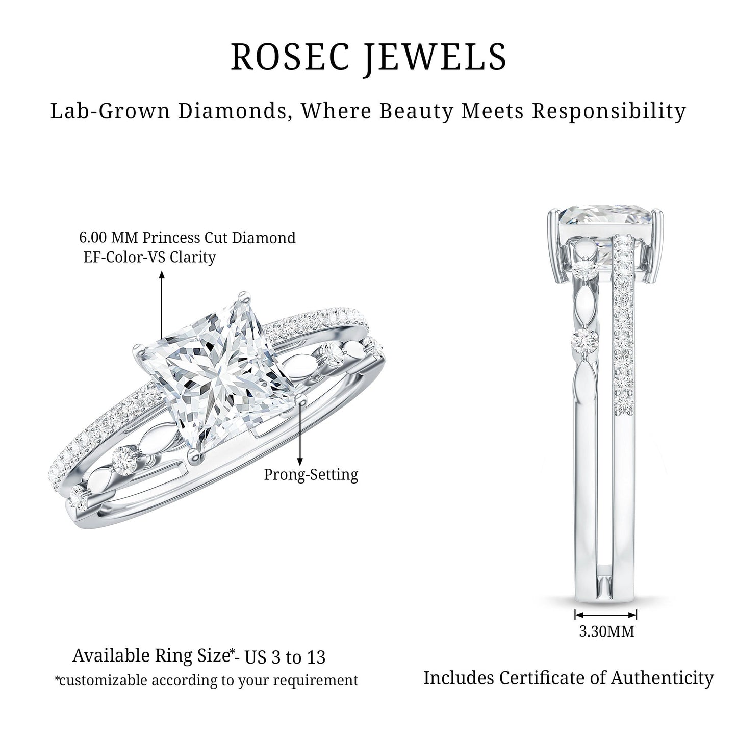 Brilliant Cut Lab Grown Diamond Solitaire Double Band Ring for Women