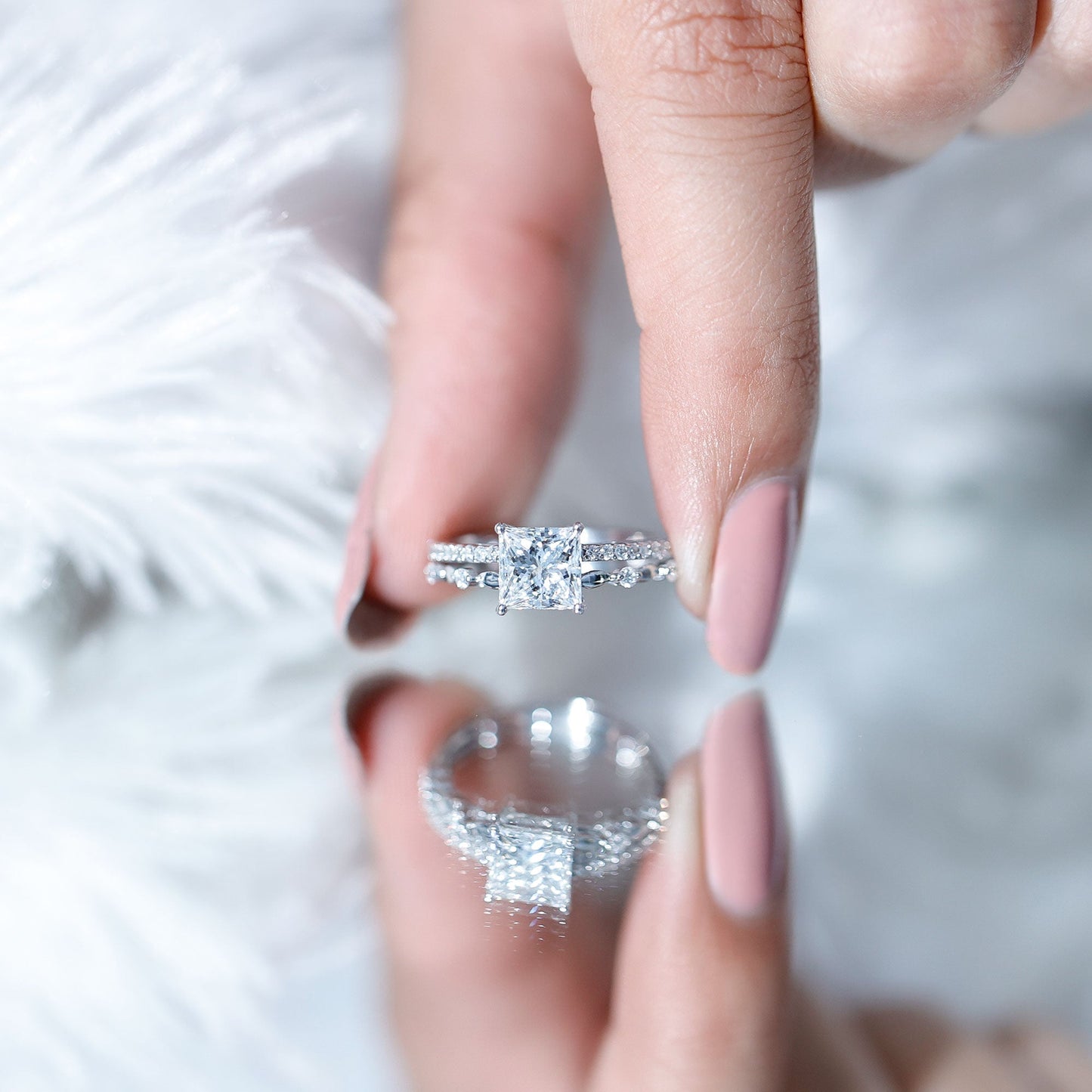 Brilliant Cut Lab Grown Diamond Solitaire Double Band Ring for Women