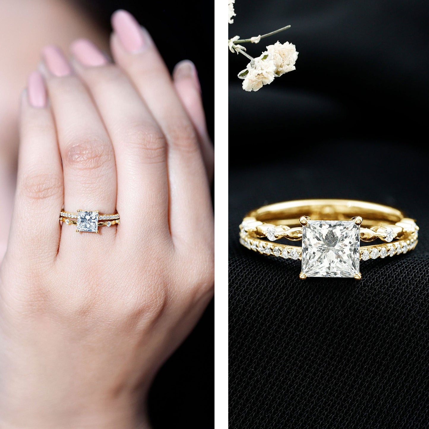 Brilliant Cut Lab Grown Diamond Solitaire Double Band Ring for Women