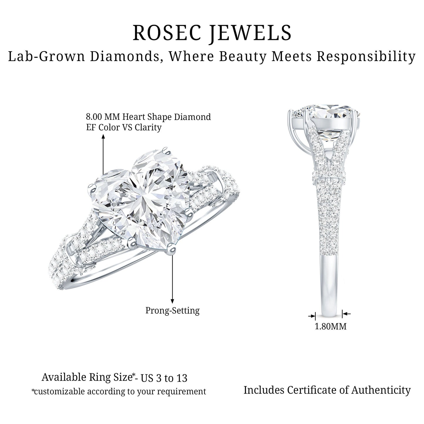2 Carat Lab Grown Diamond Heart Shape Engagement Ring