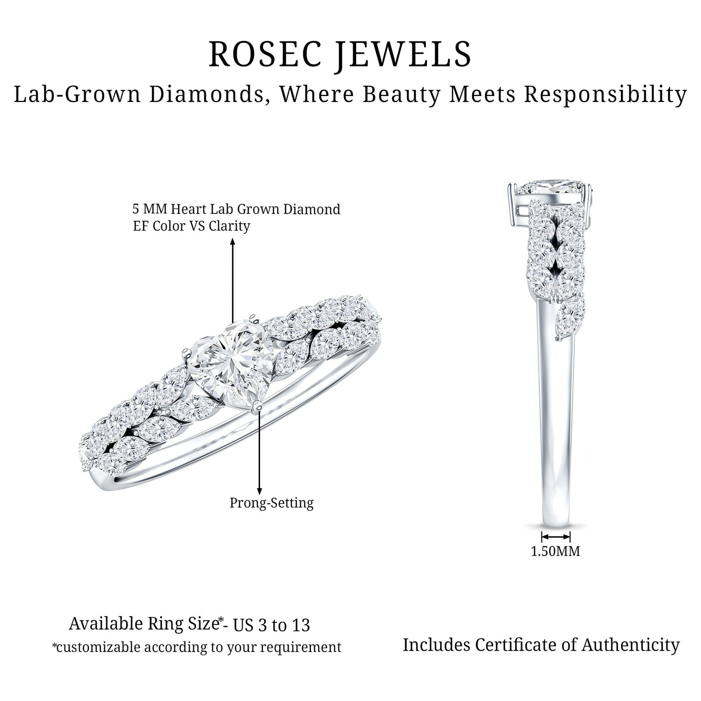 Brilliant Cut Lab Diamond Heart Shaped Promise Ring for Women