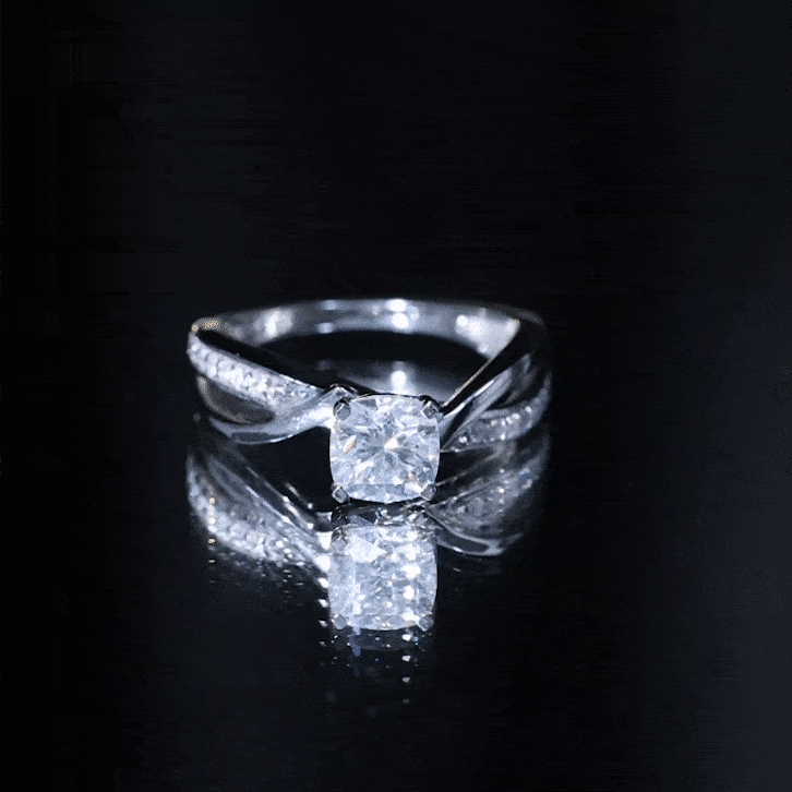 Cushion Cut Diamond Infinity Solitaire Ring with Side Stones