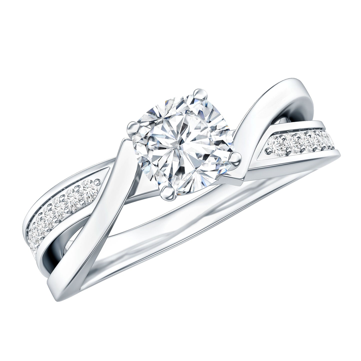 Cushion Cut Diamond Infinity Solitaire Ring with Side Stones