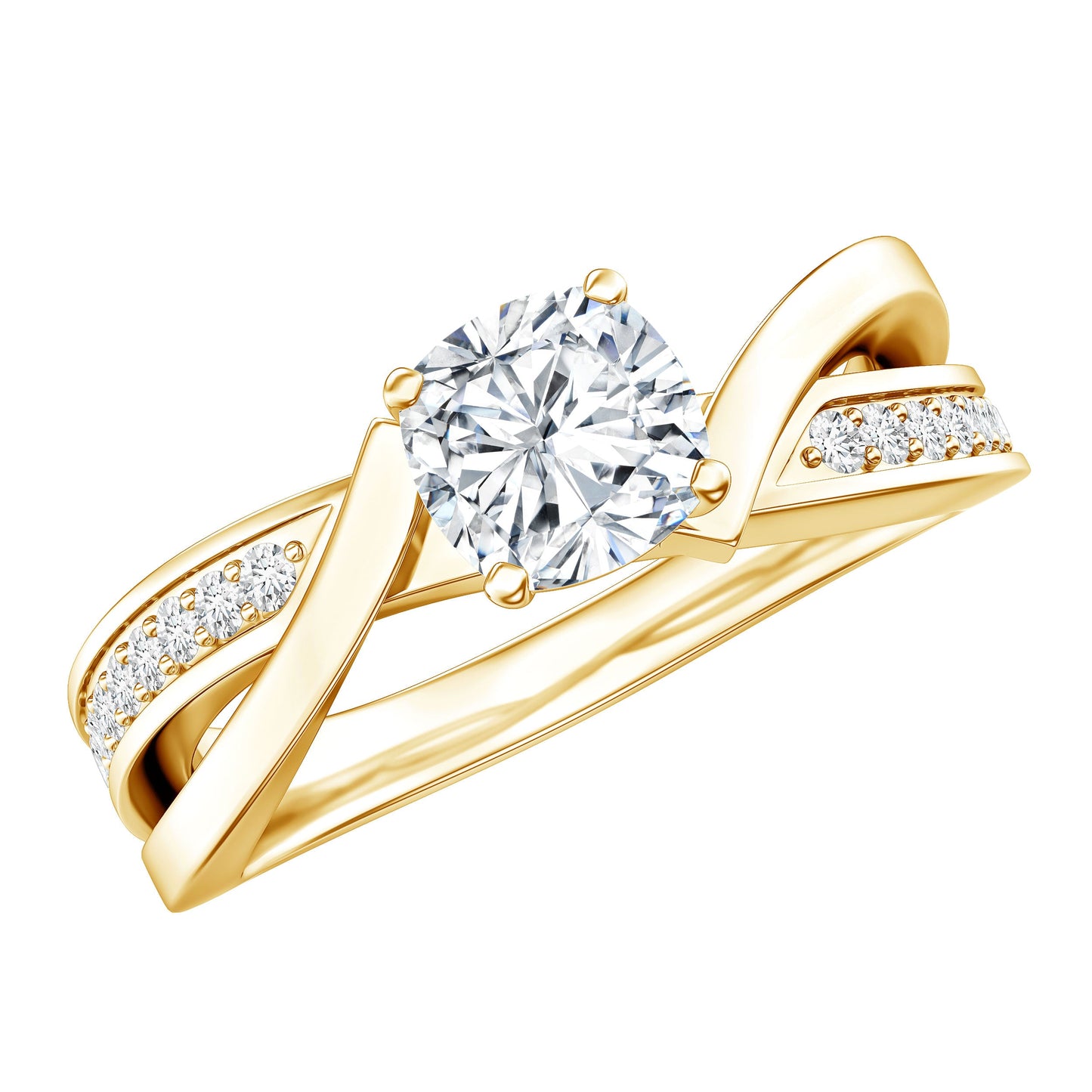 Cushion Cut Diamond Infinity Solitaire Ring with Side Stones