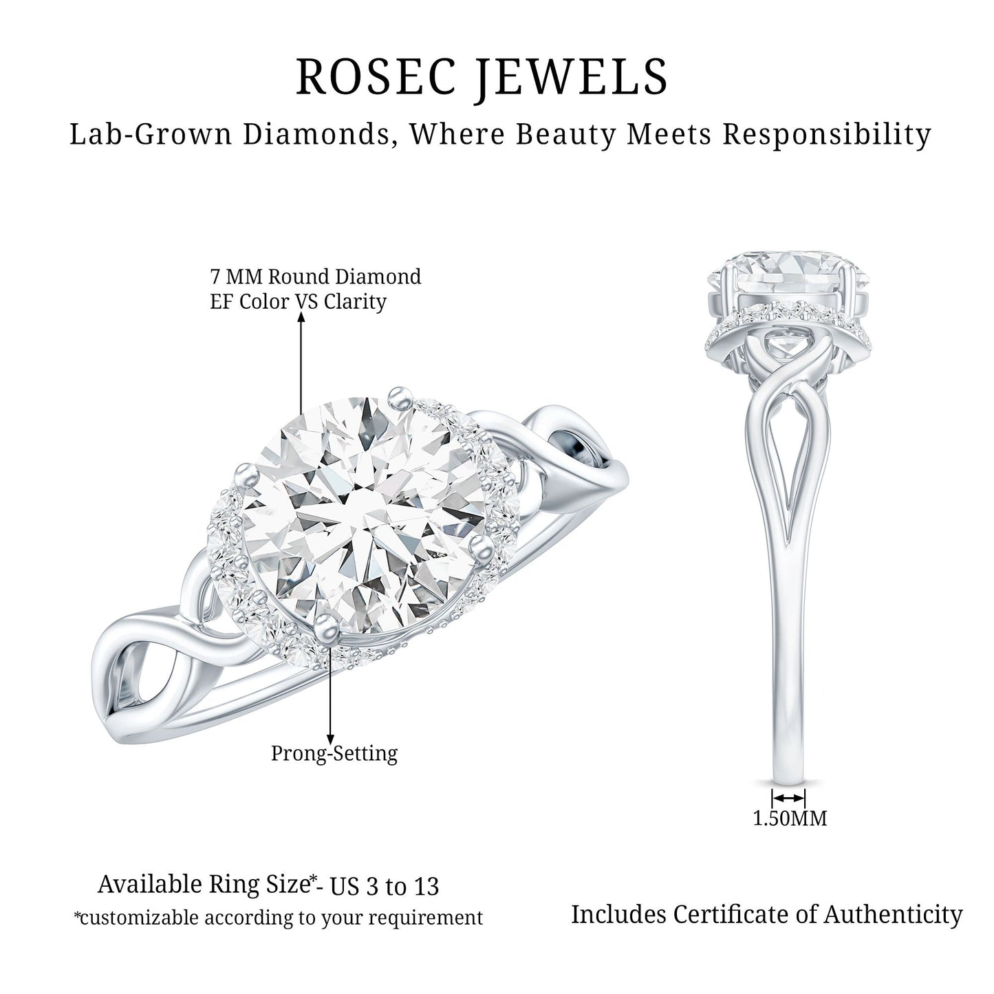 1.2 Carat Round Lab Created Diamond Solitaire Infinity Ring for Her