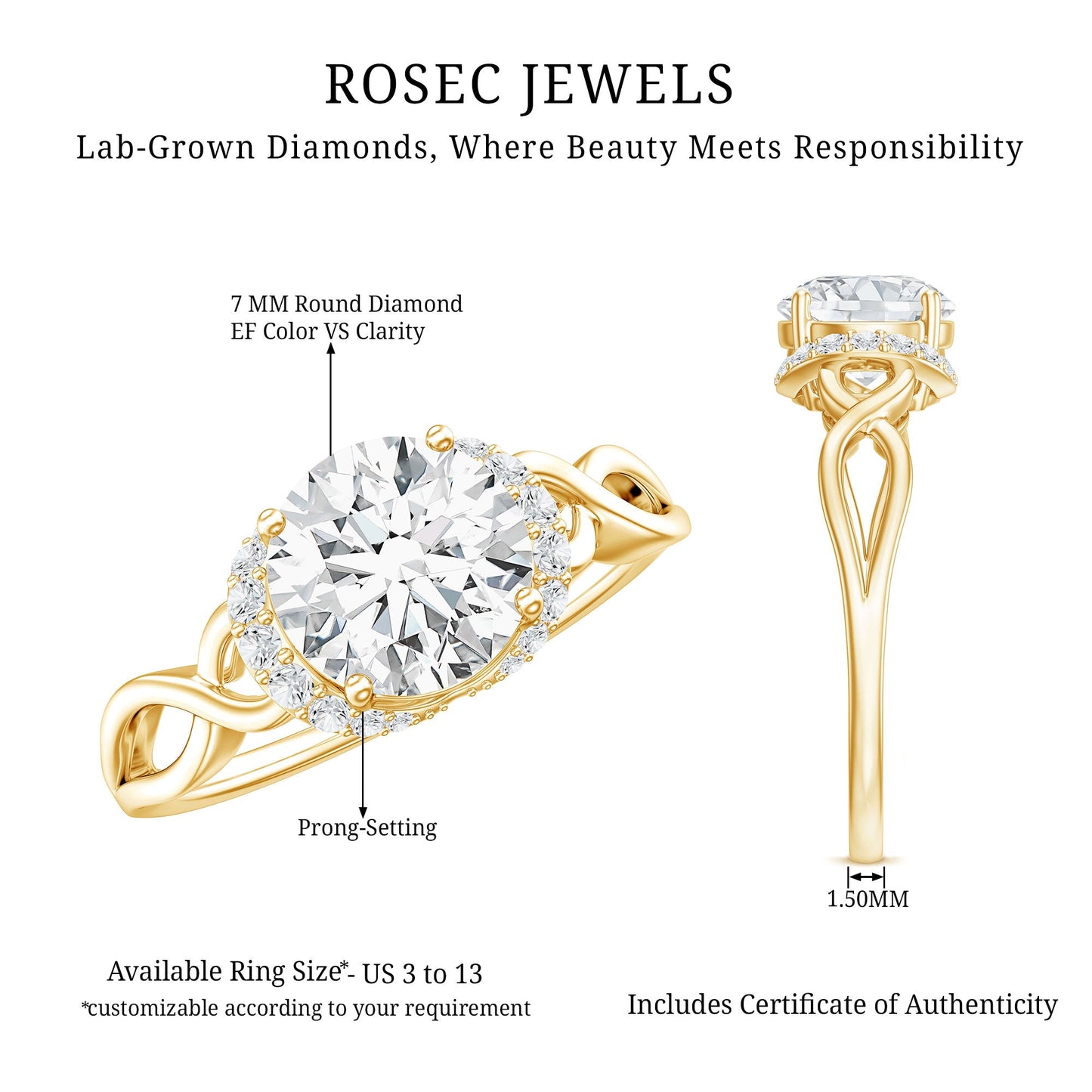 1.2 Carat Round Lab Created Diamond Solitaire Infinity Ring for Her
