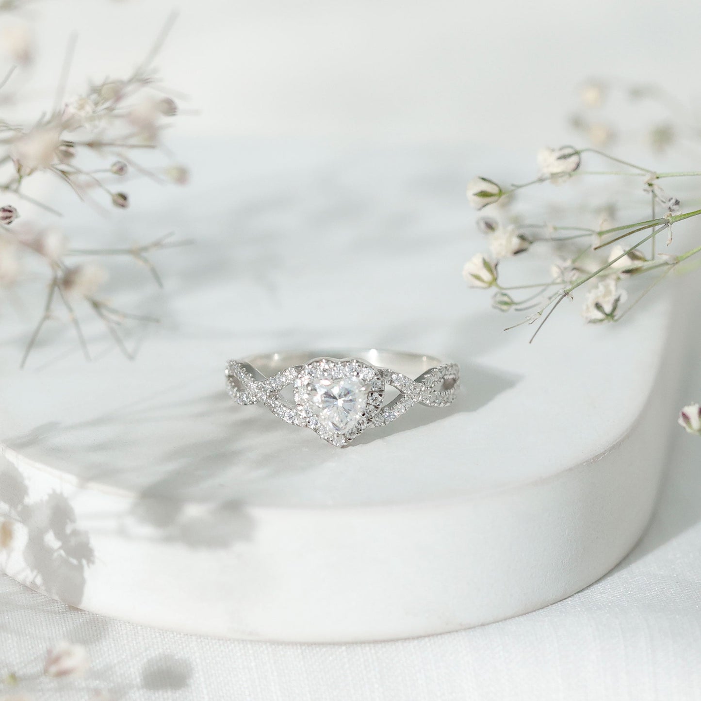 Lab Grown Diamond Heart Engagement Ring with Halo Design