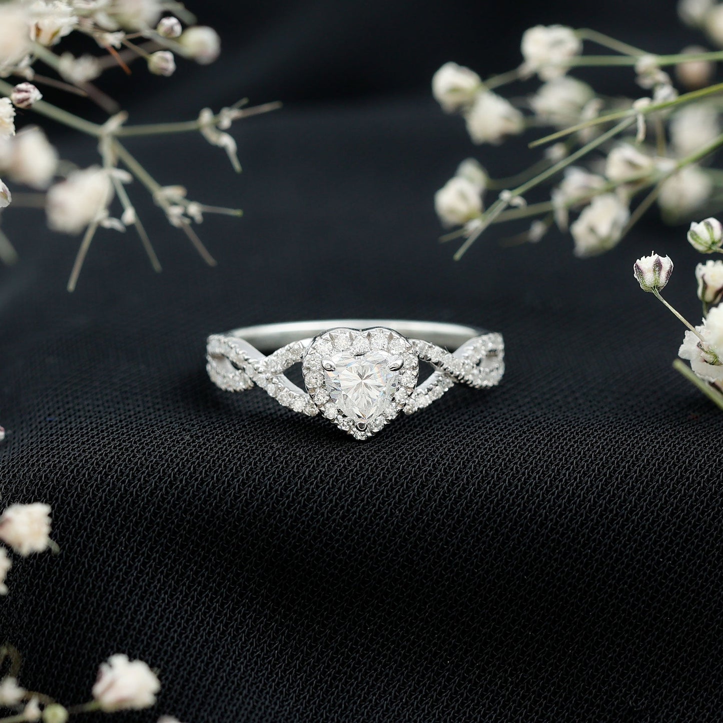 Lab Grown Diamond Heart Engagement Ring with Halo Design