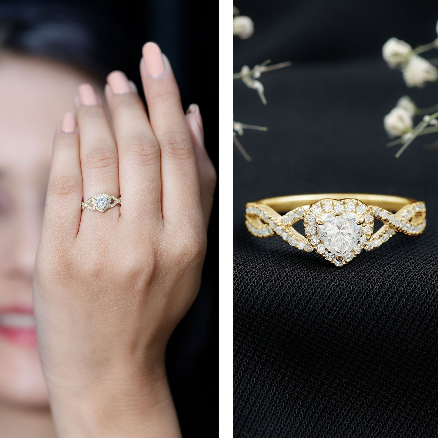 Lab Grown Diamond Heart Engagement Ring with Halo Design