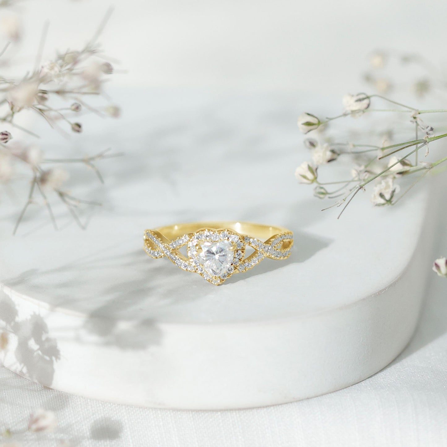Lab Grown Diamond Heart Engagement Ring with Halo Design