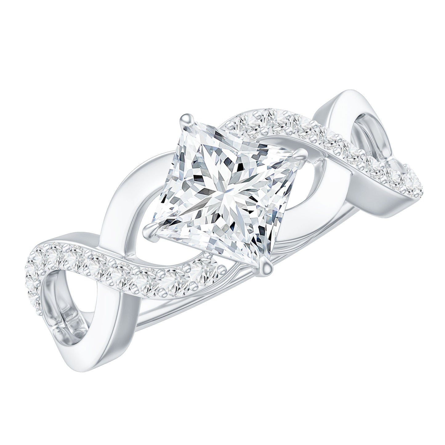 Lab Diamond Crossover Ring with Side Stones
