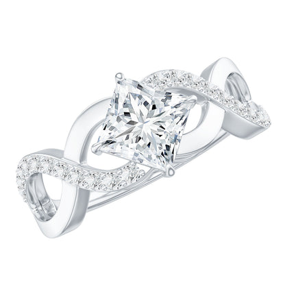 Lab Diamond Crossover Ring with Side Stones