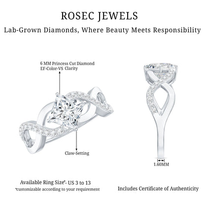 Lab Diamond Crossover Ring with Side Stones