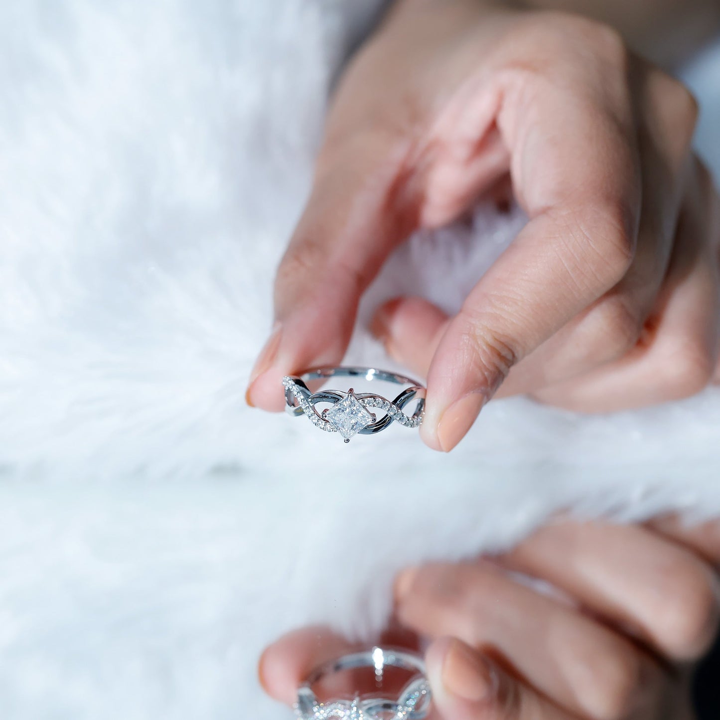 Lab Diamond Crossover Ring with Side Stones