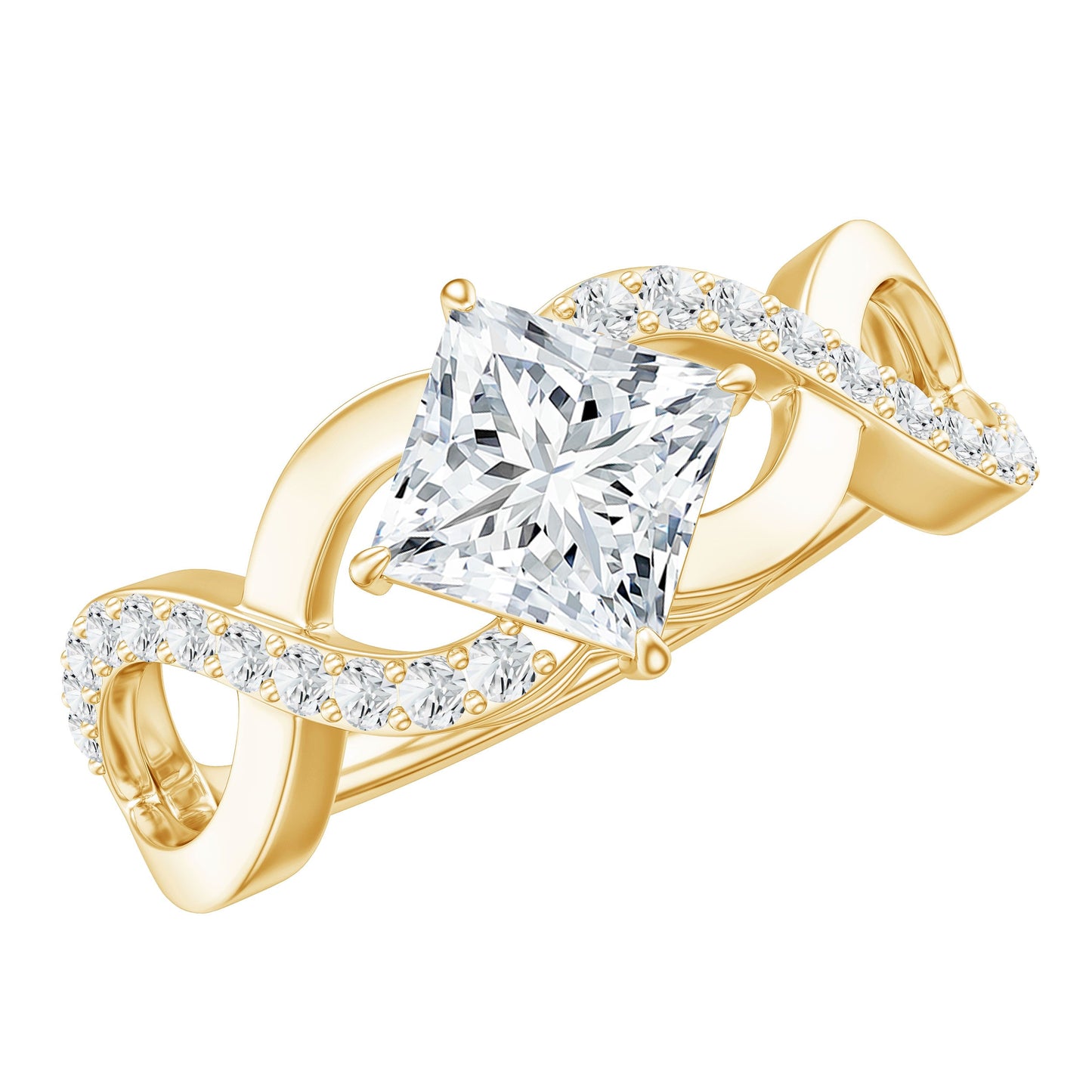Lab Diamond Crossover Ring with Side Stones