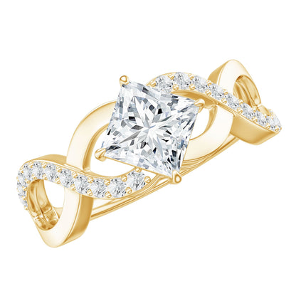 Lab Diamond Crossover Ring with Side Stones