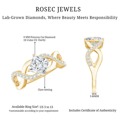 Lab Diamond Crossover Ring with Side Stones