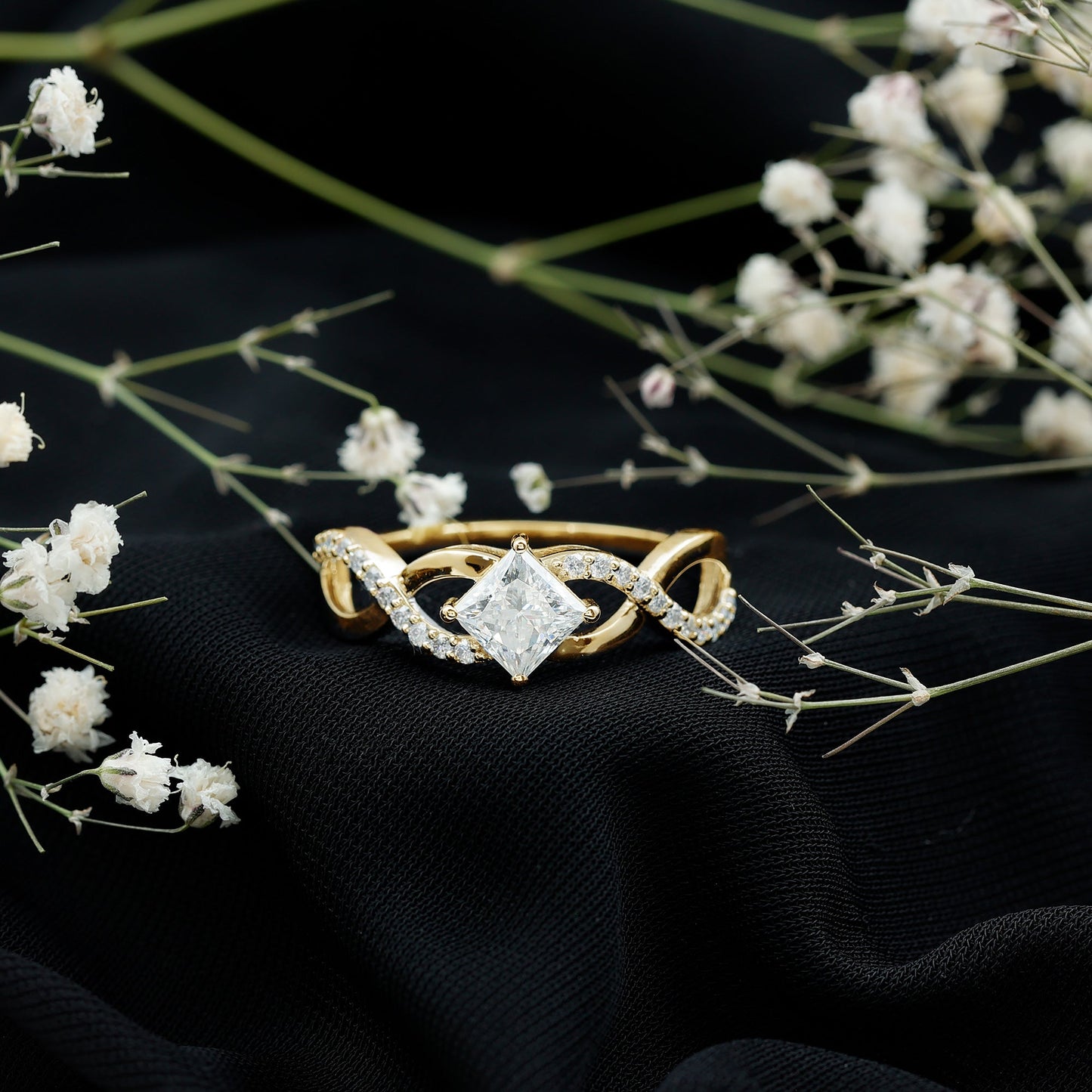 Lab Diamond Crossover Ring with Side Stones