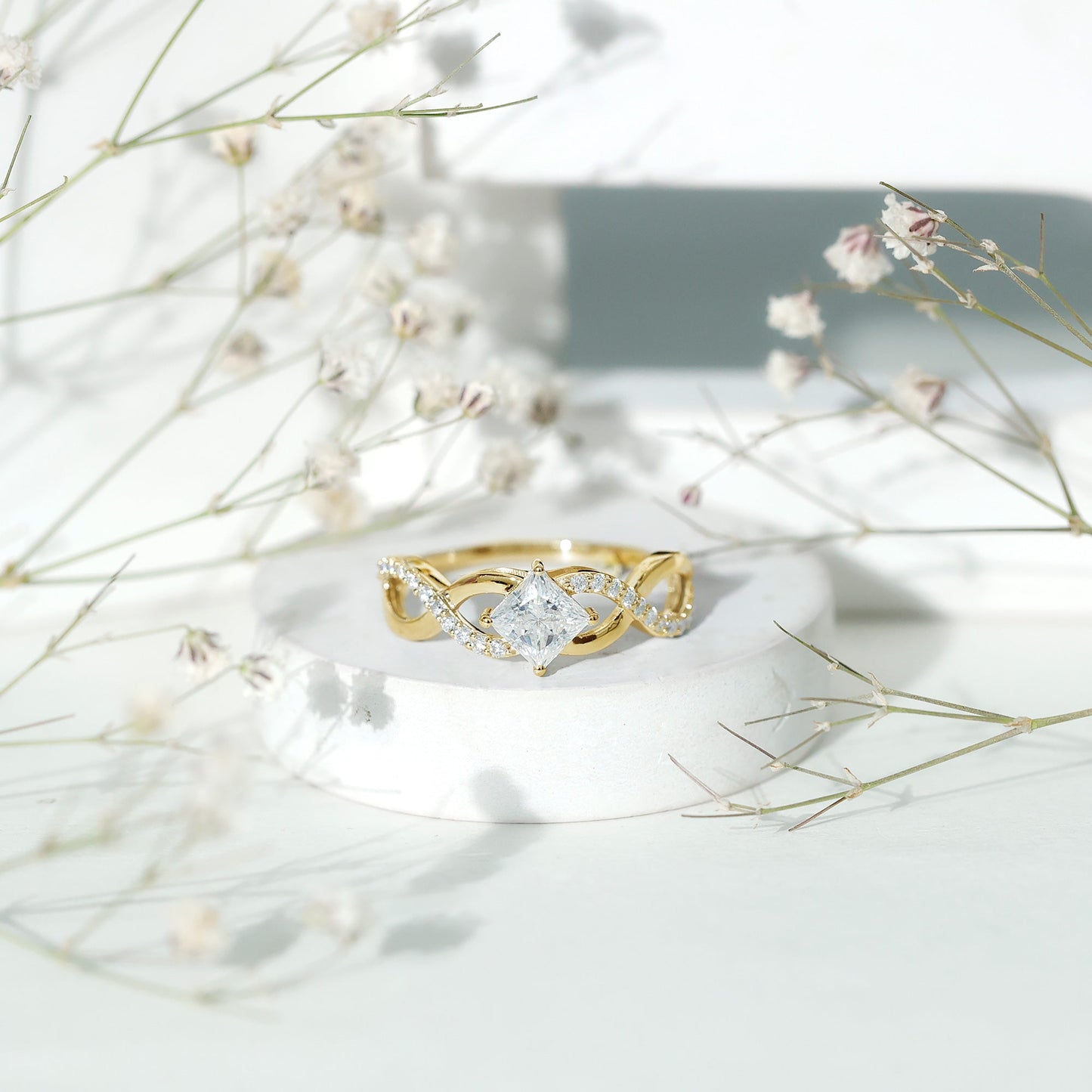 Lab Diamond Crossover Ring with Side Stones