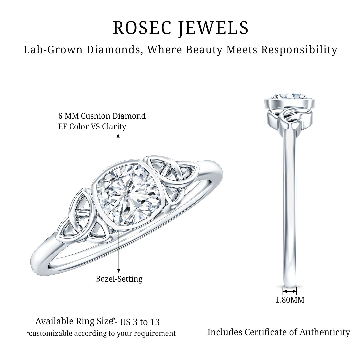 Certified Cushion Cut Diamond Knot Promise Ring