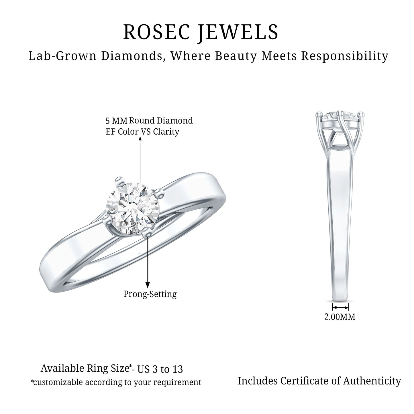 0.4 Carat Lab Grown Diamond Solitaire Ring With 4 Prong Diagonal Set