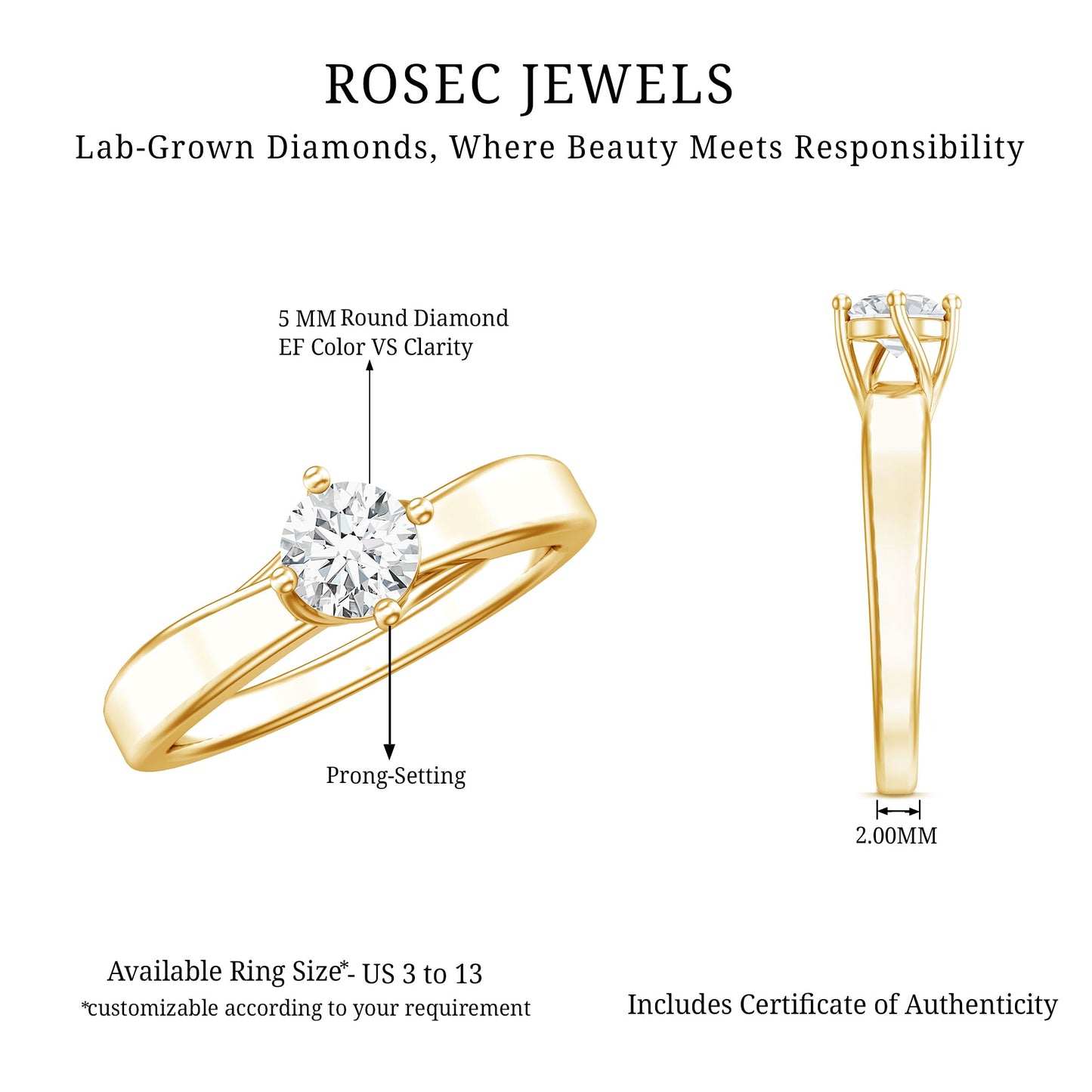 0.4 Carat Lab Grown Diamond Solitaire Ring With 4 Prong Diagonal Set