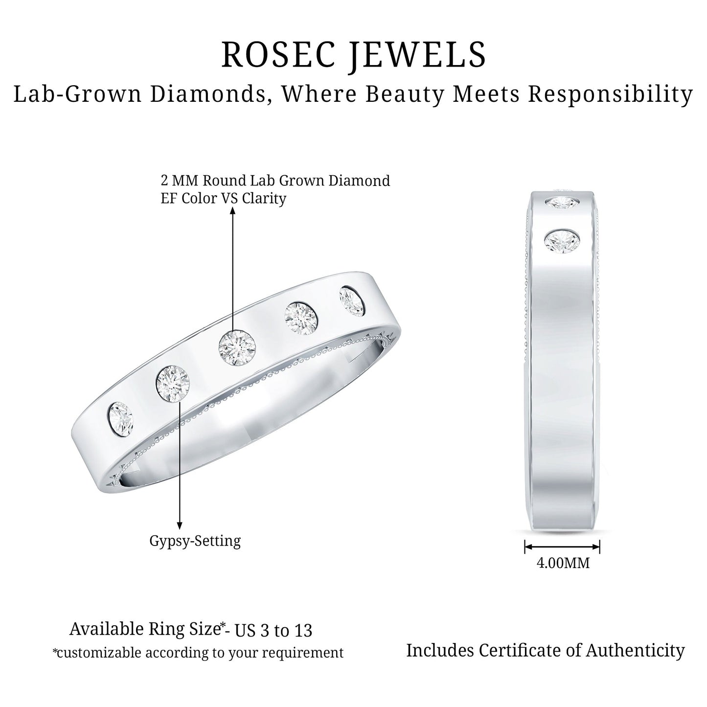Lab Grown Diamond Wedding Ring for Men With Gypsy Setting