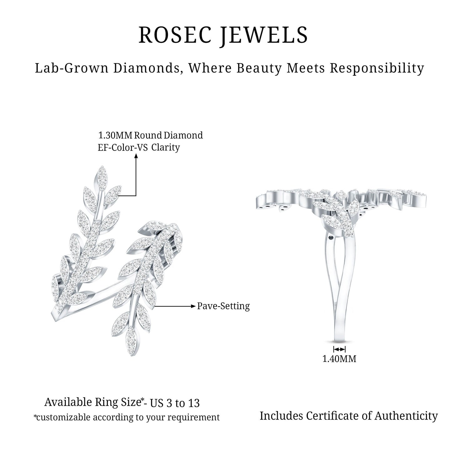 Certified Nature inspired Lab Grown Diamond Cocktail Ring for Women
